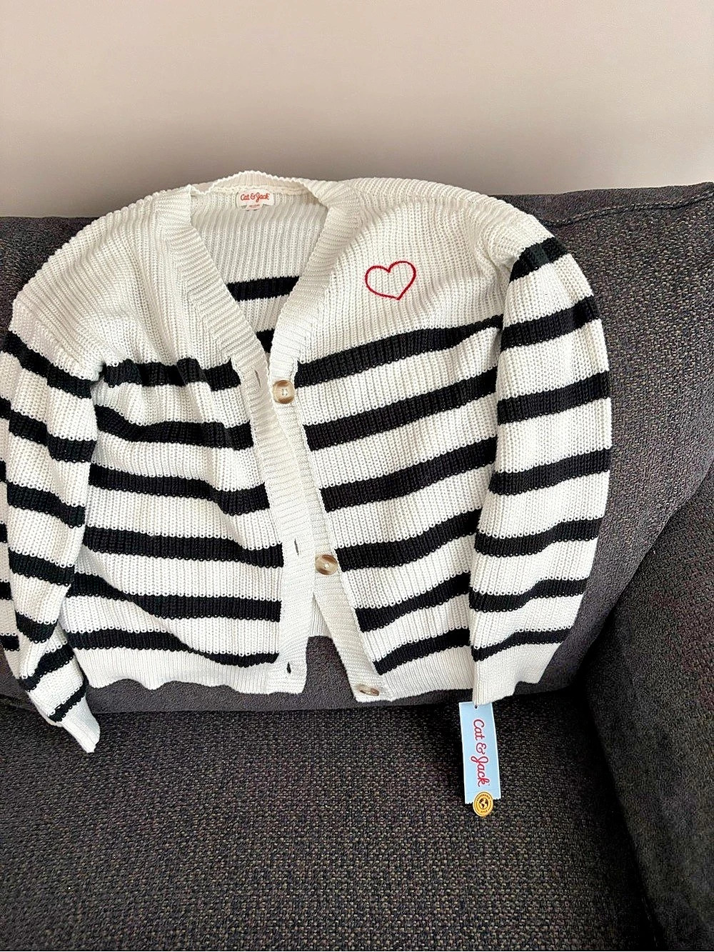 Cat & Jack Striped Cardigan with Heart Detail Girls XL (14)